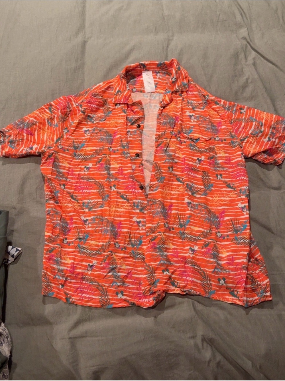 Disney Orange Tropical Print Short-Sleeve Button-Down Shirt Mickey Mouse
